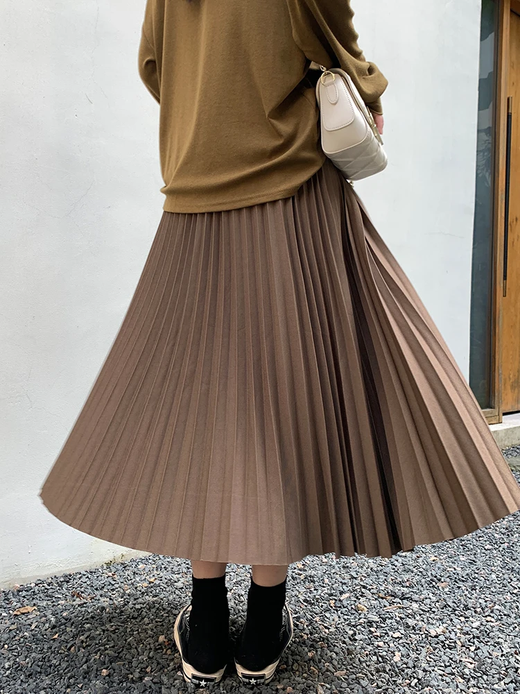 

High Waist Bla Pleated Skirt Women's Autumn Winter New Korean Sle Commute A-Line Midi Skirt with Sweater Puffy Skirt