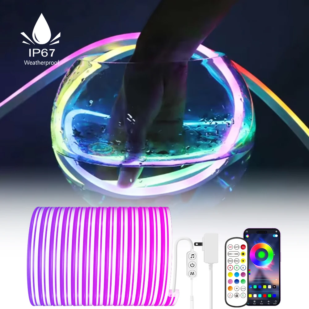 

Waterproof Light Strip Silicone LED Neon Ligh Intelligent RGB Light Strip WIFI Bluetooth APP Control For Decor 4M/5M/6M/7M/10M