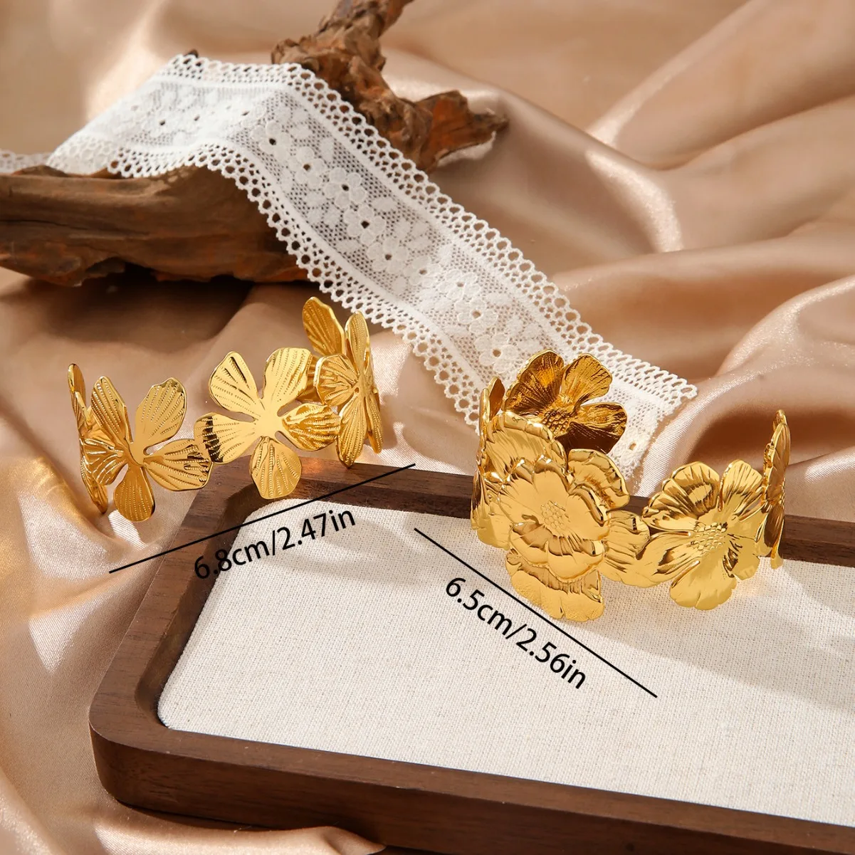 Einstellbare Edelstahl Armband Für Frauen Männer Ästhetische Blume Armreif Öffnung Gold Farbe Geometrische Armreifen Armbänder Schmuck