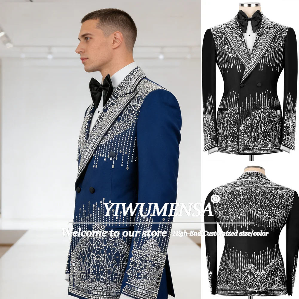 

Unique Design Diamond Ornament Men Suits 2 Pieces Groom Male Prom Blazers Slim Fit Wedding Tuxedos Customized Trajes Para Hombre