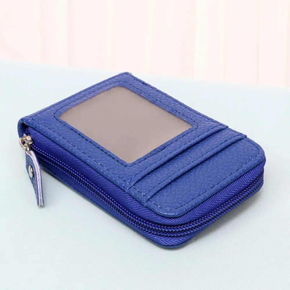 Compact Credit Card Wallet Capacity Faux Leather Coin Purse with 14 Card Slots Anti-theft Zipper Closure Id Window for Women