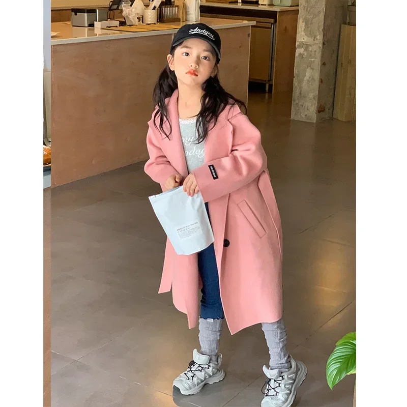 Girls' Woolen Coat 2023 Autumn Winter New Children's Fashionable Double-sided Woolen Long Coat Winter Coat Jackets