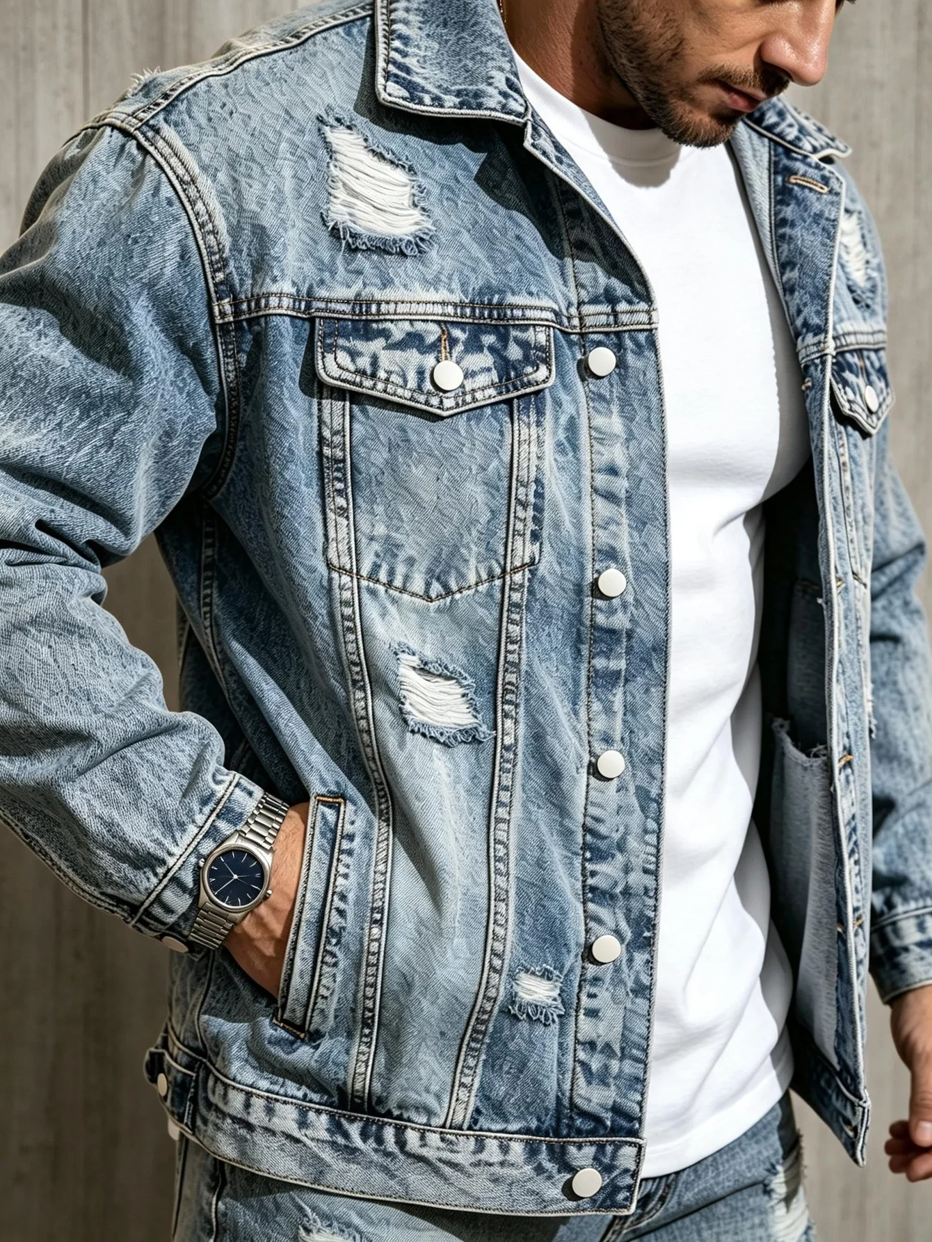 Fashionable American Street Men's Denim Coat Y2K Trend Button Lapel Jean Jacket Valentine Gift for Lover Husband