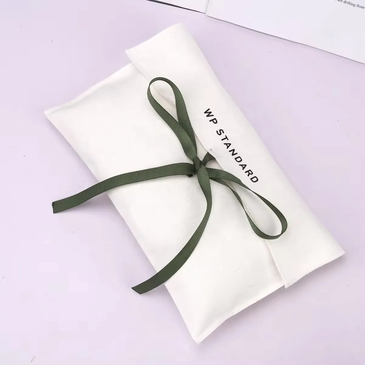 Custom Logo Printing cotton Twill Bag Envelope Cosmetic Gift Packaging Bag With Bow Luxury Jewelry Pouch