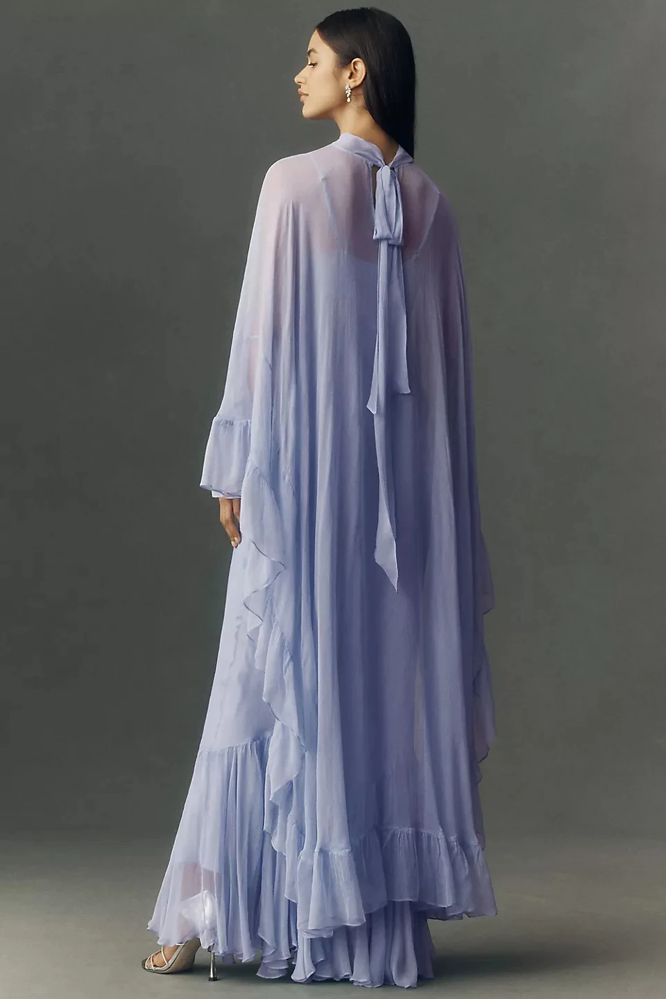 Customized Lavender Chiffon Wedding Capes with Ruffles Short Front Long Back Bride Cloak Formal Party Evening Wrap Accessory