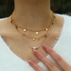 WILD & FREE Exquisite Stainless Steel Charms Necklaces for Women 18K Gold Plated Vintage Chic Choker Waterproof Jewelry