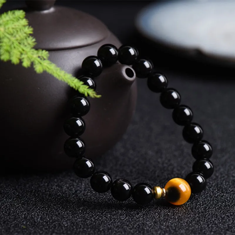 Natural Obsidian Bracelet Women Healing Gemstone Fine Jewelry Genuine Red Cinnabar Fish Black Obsidian Stone Bracelets Bangles