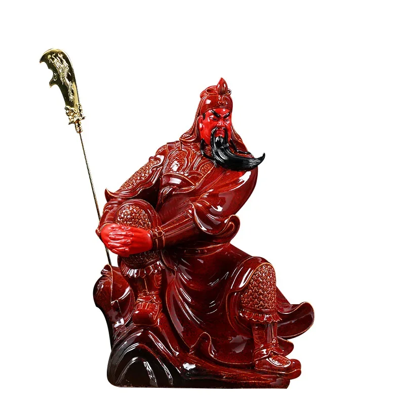 V8 white porcelain text Guan Gongguan Erye statue seated Guan Emperor ornament Guan Yu statue dedicated to home use