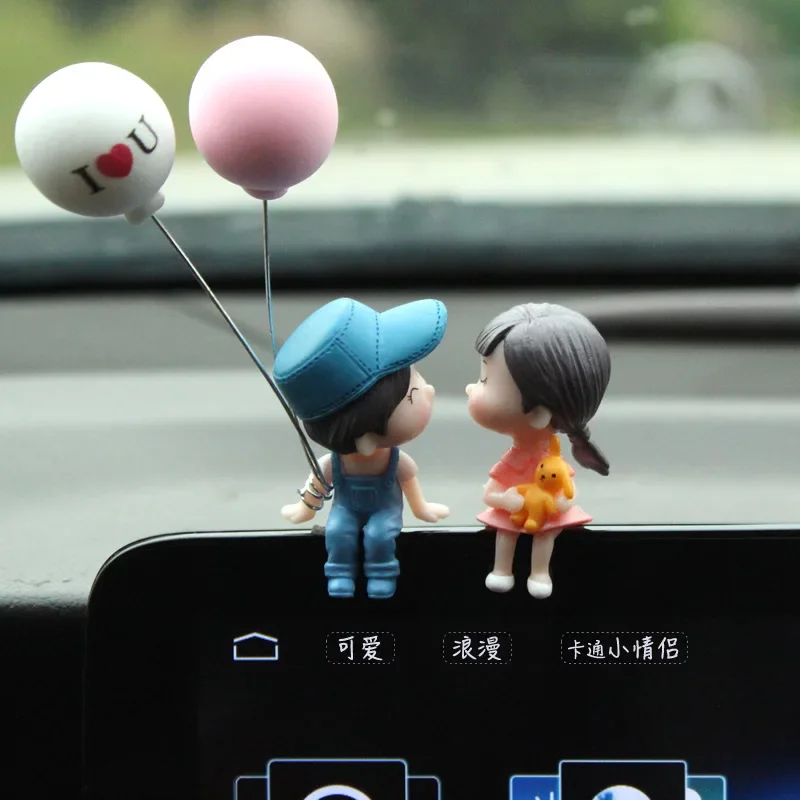 Car Decoration Cute Cartoon Couples Action Figure Figurines Balloon Ornament Auto Interior Dashboard Accessories For Girls Gifts