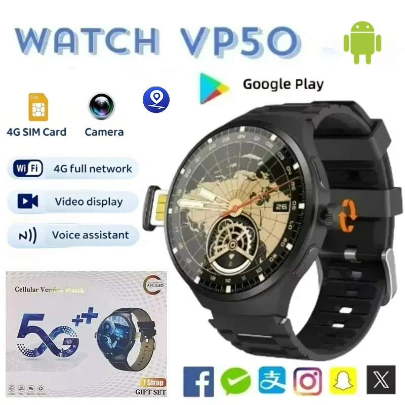 New Smartwatch VP50 SIM Card Slot 1.75 Inch AMOLED Pull Out Camera GPS WiFi Sleep Monitor Fitness Tracker Smart Watch Men Women