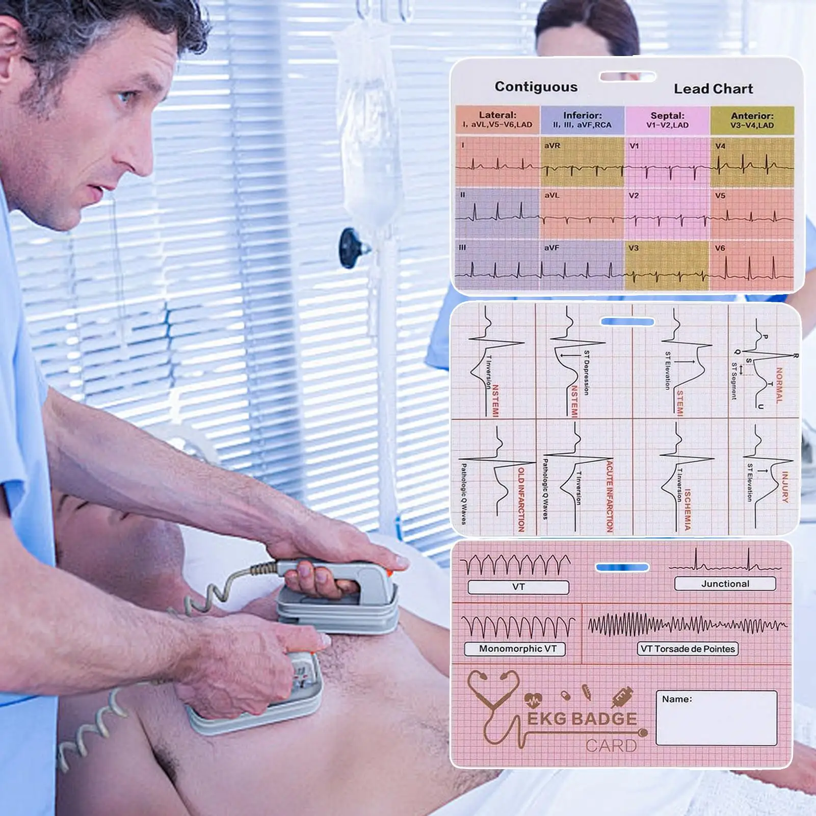 Ekg Card Nurse Badge Reference Cards Cardiac Accessories Supplies 3 Piece Reference for Icu Er Telemetry Rn Clinicals Work