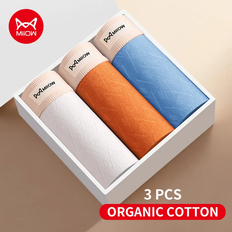 MiiOW 3-teilige Baumwoll-Herrenunterwäsche 10A Antibakterieller Schritt Herren-Slips Atmungsaktives Netzgewebe Herren-Unterhosen Weiche Herren-Boxershorts