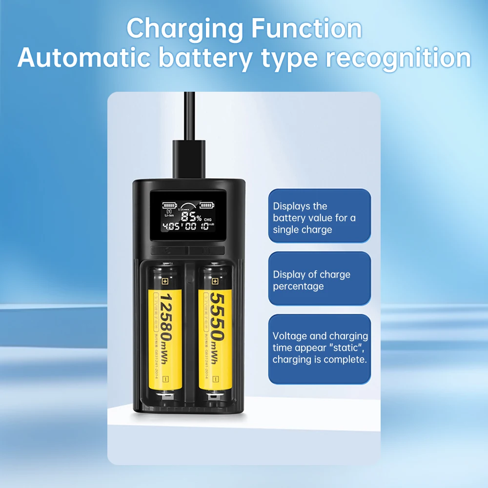 Universal 18650 21700 Li-ion Battery Charger LCD LCD Display Intelligent Digital Display Charger Ni-MH Ni-Cd Battery Typc-C