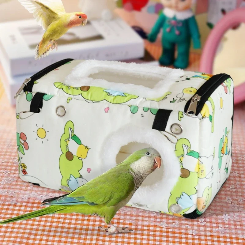 Cotton Bird Bed & Hammock for Cage Winter Snuggle Nest with Entry Hole Observation Window & Screw for Parakeets Cockatiels
