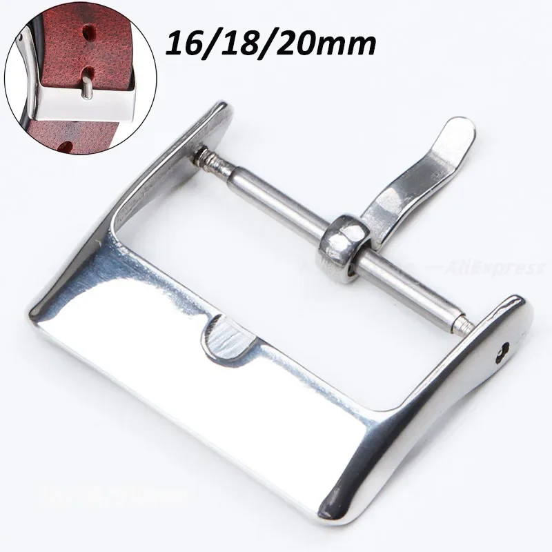 Watch Band Metal Buckle 16mm 18mm 20mm Strap Square Button for Leather/Silicone Watchband Silver Stainless Steel Polished Clasp