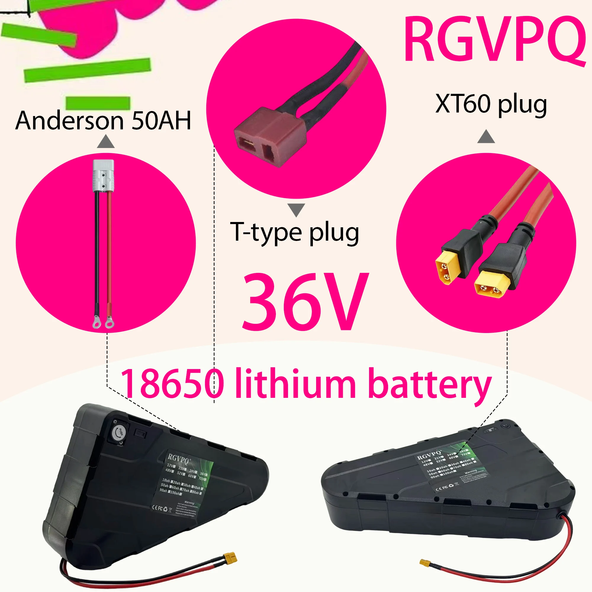 

Air freight fast delivery, 36V 48V 52V 2000W triangular electric bicycle battery Ebike 30Ah 60Ah2000W 18650 lithium battery