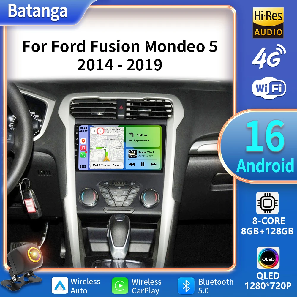 Android 16 Carplay Auto para Ford Fusion Mondeo 5 2014 - 2019 Radio de coche reproductor de vídeo Multimedia navegación GPS No 2Din 2 Din DVD