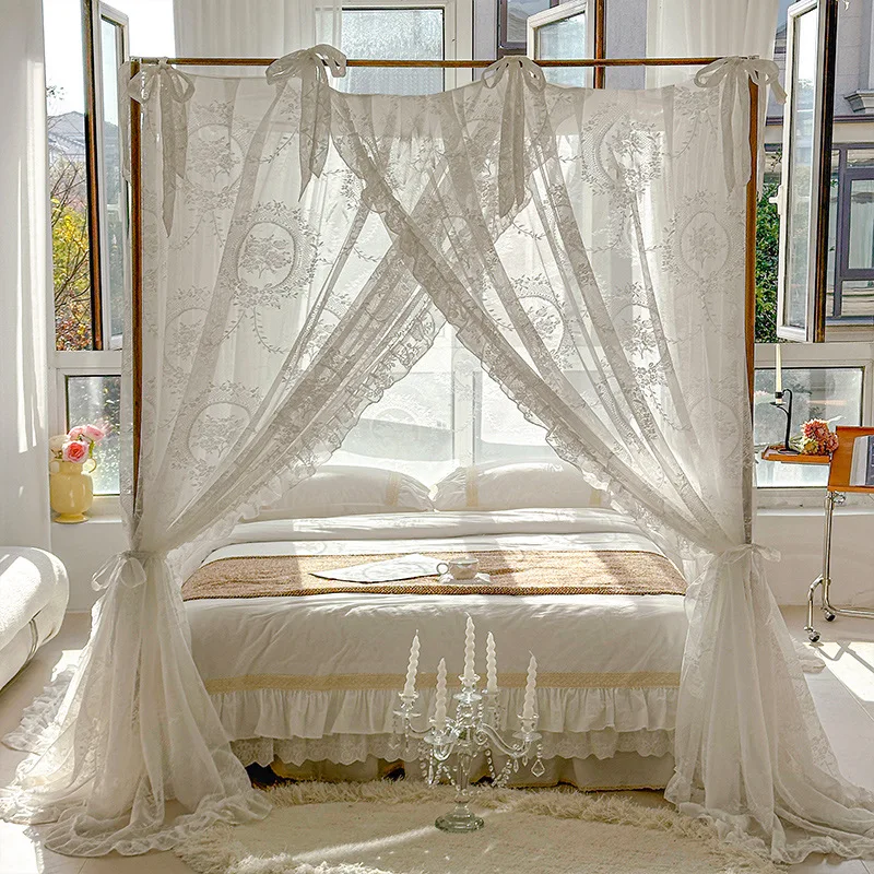 

Summer French Mosquito Net Jacquard Home Lace Bed Valance (without bracket) Court Style Triple Door Encrypted Thick Bed Curtain