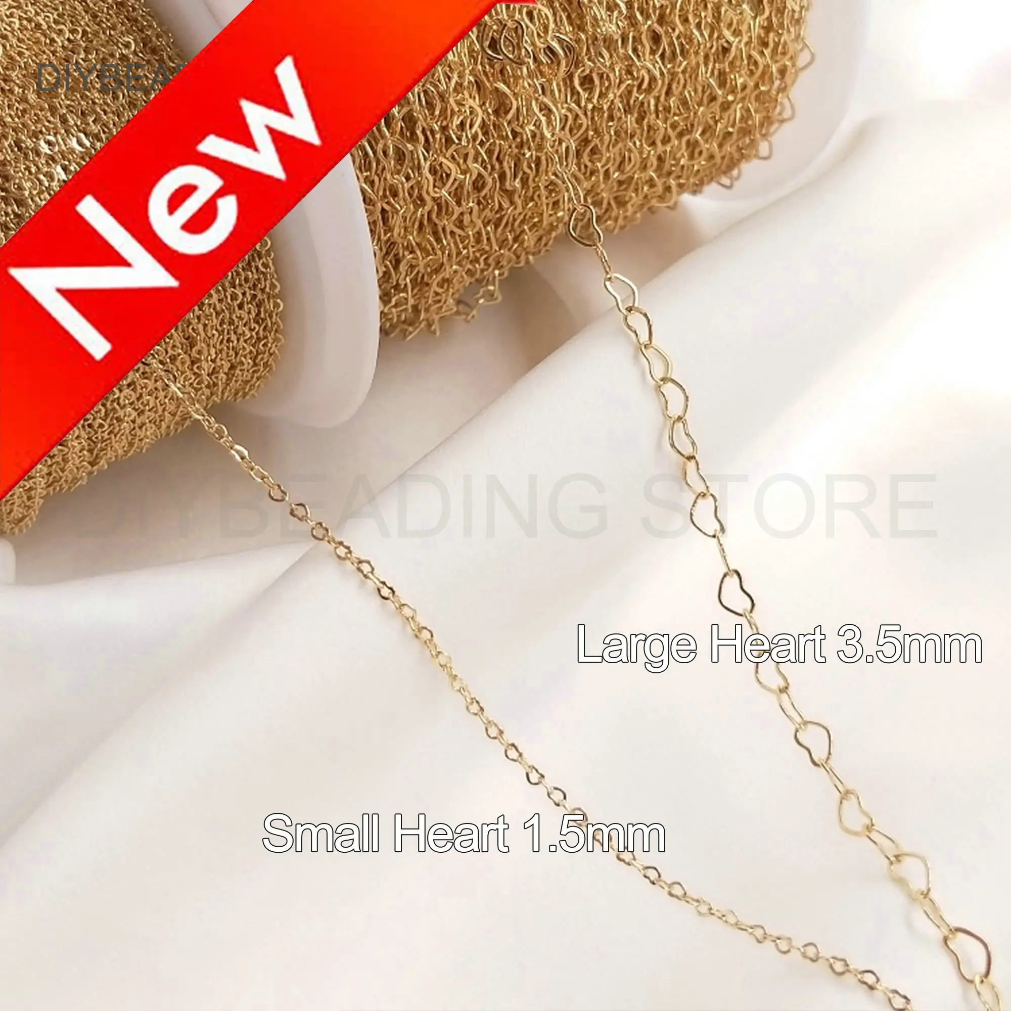 Heart Chains for Jewelry Making Supplies 14K Real Gold Plated Brass Cute Link Connector for Necklace Bracelet Earrings DIY