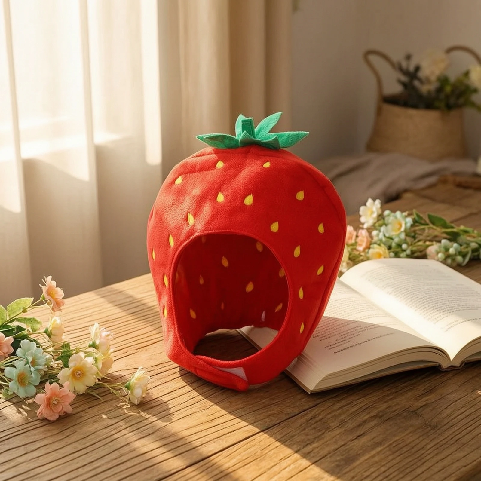 Cappello Vellutato a Forma di Fragola, Divertente Copricapo con Cinturino Sottogola, Comodo e Leggero per Cosplayer, Cosplay