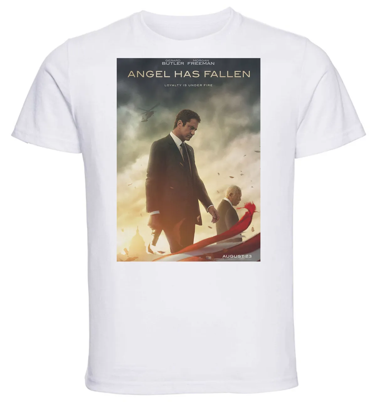 T-Shirt Unisex White Playbill angel has fallen attacco al potere 3