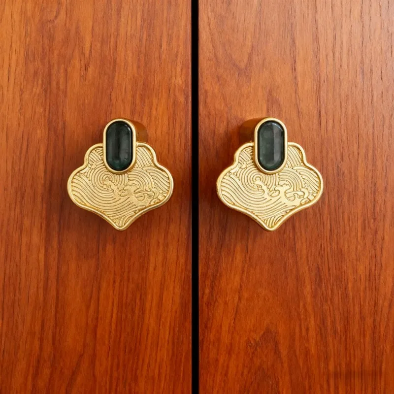 High End Imitation Jade Cabinet Handles Heart Shape Drawer Pulls Zinc Alloy Carving Exquisite New Chinese Style