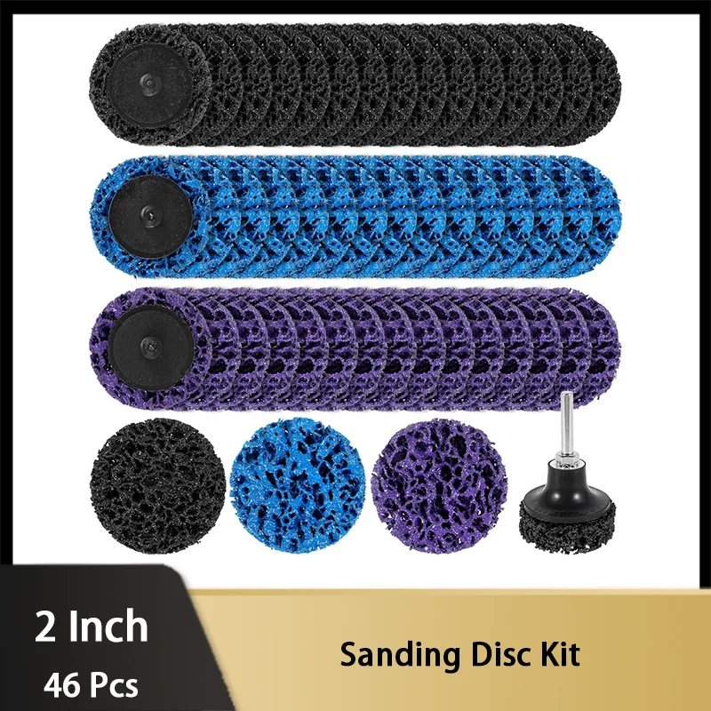 2 Inch Drill Sanding Disc Kit 46 Pcs Coarse Sanding Disc with Stand Cleaning Disc for Surface Processing Polishing Rust Removal