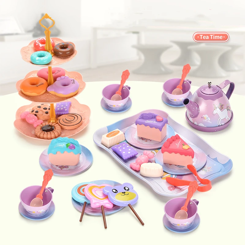 Criança diy simulação chá comida bolo conjunto criança jogar casa cozinha tarde chá jogo brinquedos fingir jogar brinquedo para o presente de aniversário do miúdo