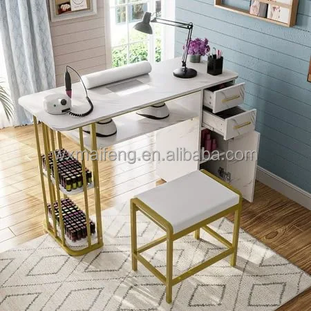 Latest Beauty Salon Furniture Metal Marble Manicure Nail Table for Salon