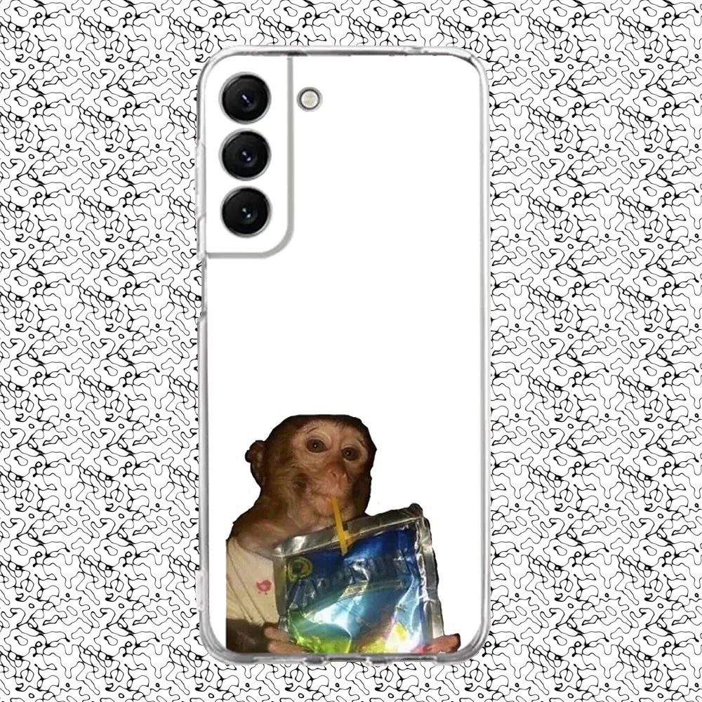 Monkey Sipping Caprisun Meme Phone Case Silicone For Samsung S30,S23,21,22,20,S20 FE lite,S10,9,PIus Note20ultra Cover Clear