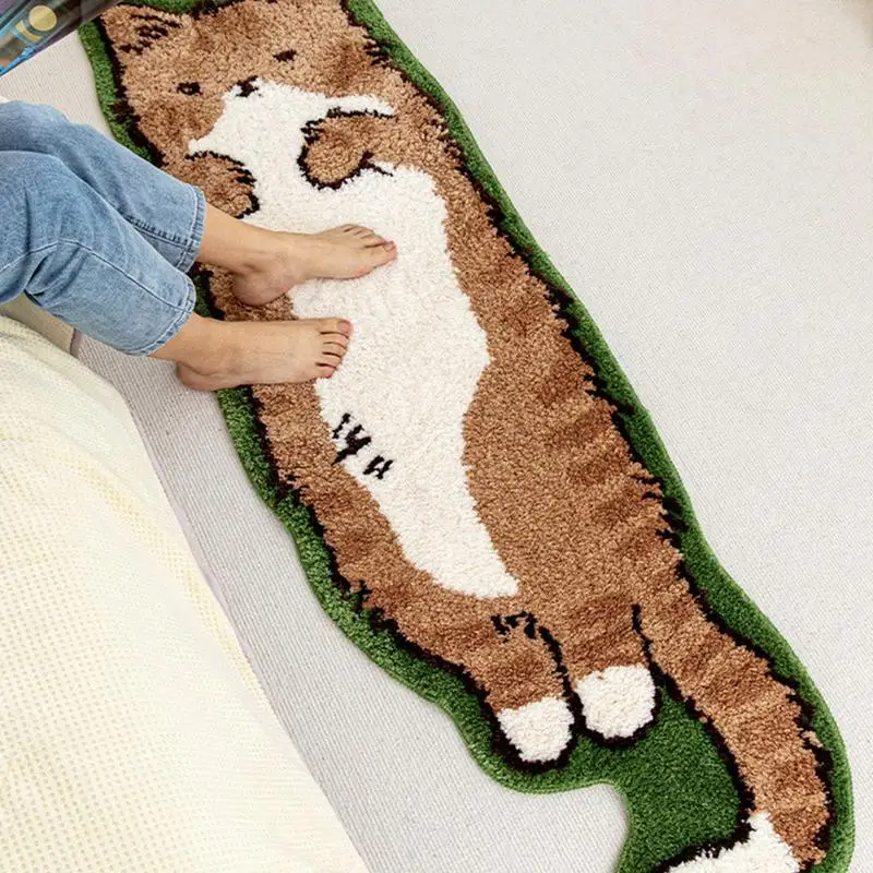 40x120cm Kawaii Cat Shaped Rug Carpet Irregular Soft Plush Bedside Carpet Non-slip Bedroom Floor Mat Doormat Cat Rugs Floor Mat