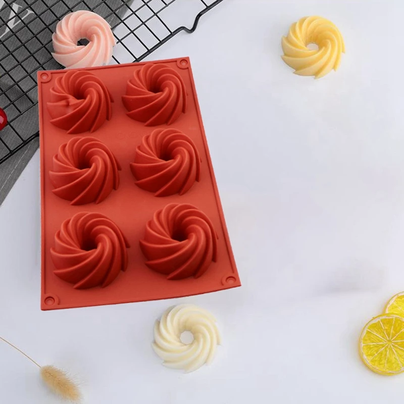 2 Pack 6 Hole Donut Swirl Cake Mold Handmade Soap Mold DIY Chocolate Cake Decor Baking Mold Mini Fluted Tube Cake Pan