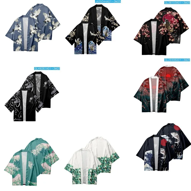 

Summer Casual Digital Print Kimono Sle Open Cardigan Men's Loose Fit ort Sve round Ne Batobe Floral Pattern