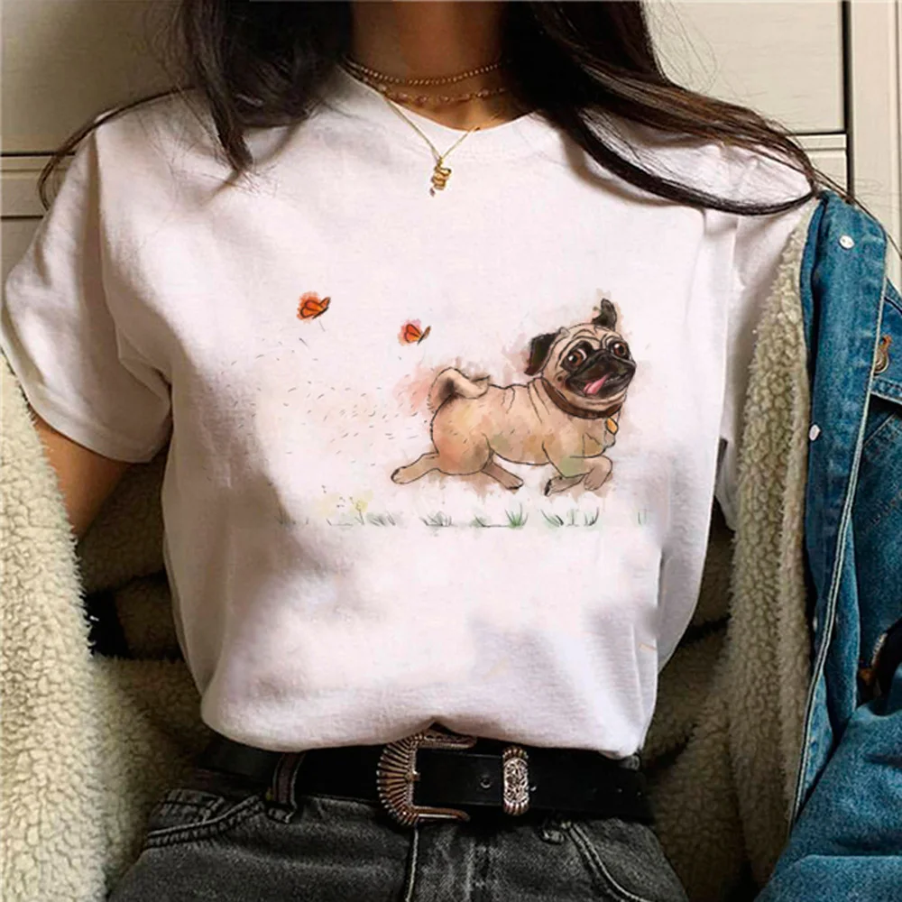 

Pug t shirt women comic Y2K manga t shirt girl Japanese funny comic clothes