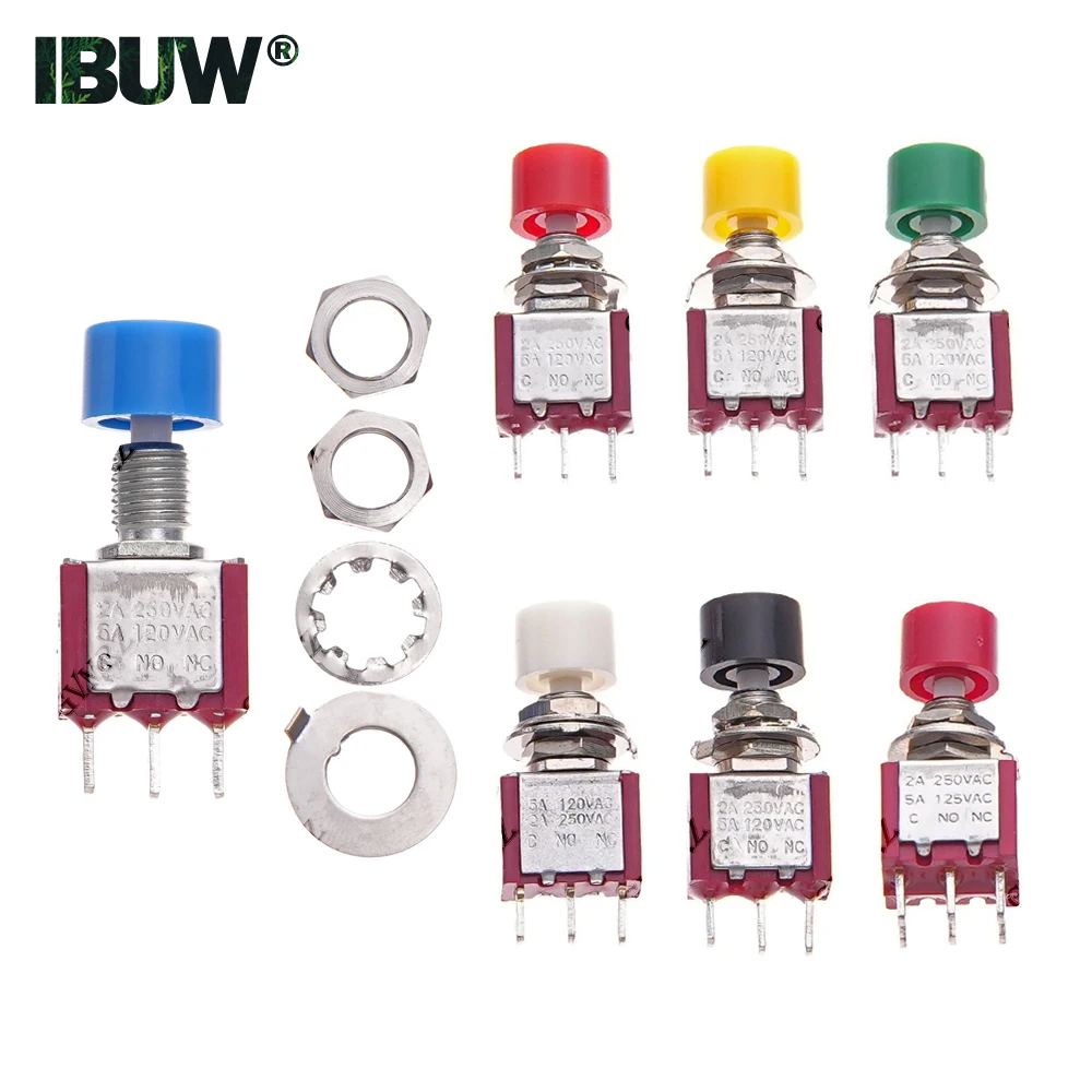 5PCS 2A 250VAC/5A Button Switch 3Pin 6Pin C-NO-NC 6MM Mini Momentary Automatic return Push Button Switch ON-(ON) 120VAC 3P/6P