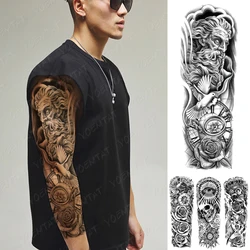 Completo grande braço manga tatuagem poseidon pombo à prova dwaterproof água temporária tatoo adesivo viking bússola rosa das mulheres dos homens arte do corpo falso tato