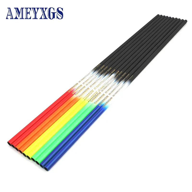 6pcs Short Mixed Carbon Arrow Shaft 16/17/18/20/22inch OD 8.8mm ID 7.6mm Crossbow Bolts For Shooting Hunting Archery Colorful