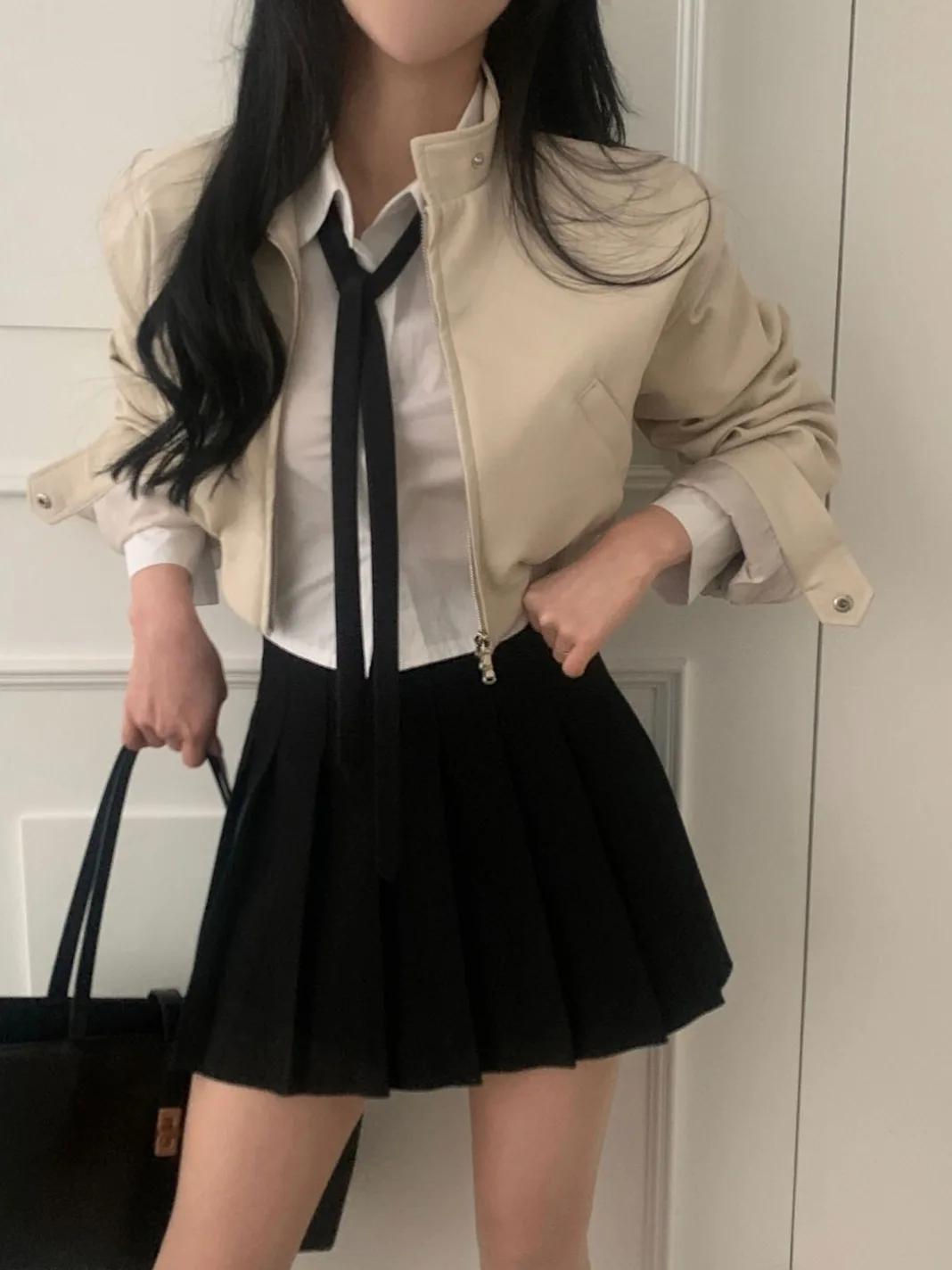 Chic ort sciolto lungo Sve colletto alla coreana in pelle PU Jaet abbigliamento da motociclista capispalla per donna autunno nuovo design Sle