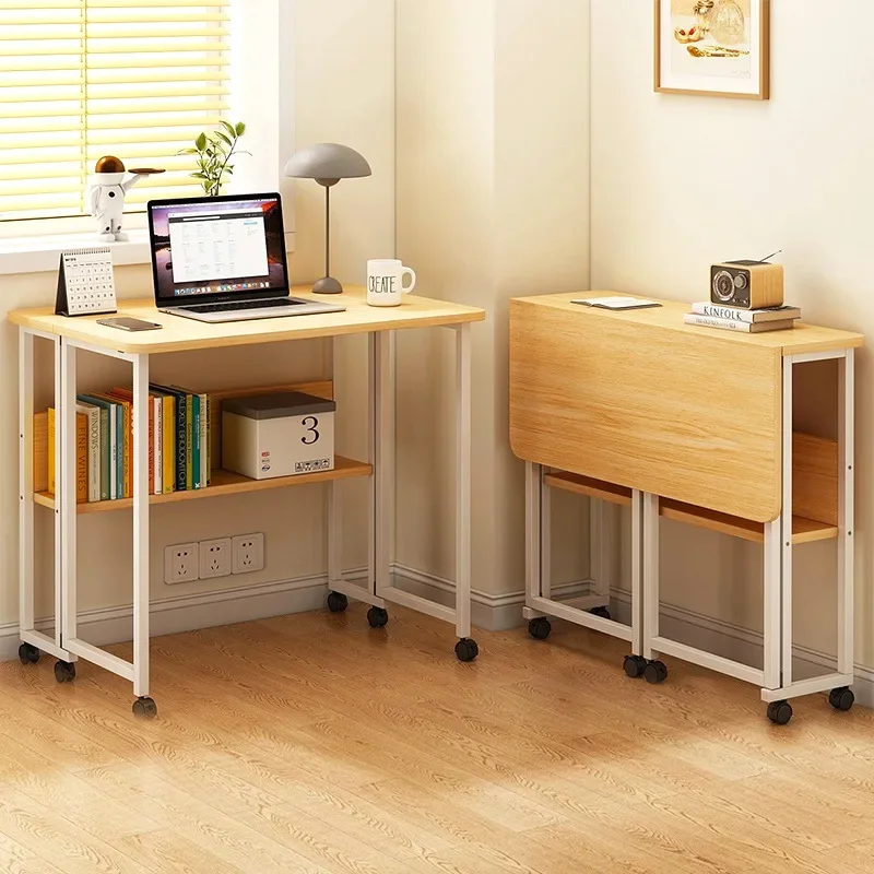 Bookshelf Integrated Folding Pulley Desk Simple Writing Office Computer Table Bedroom Home Simple Mobile Small Table