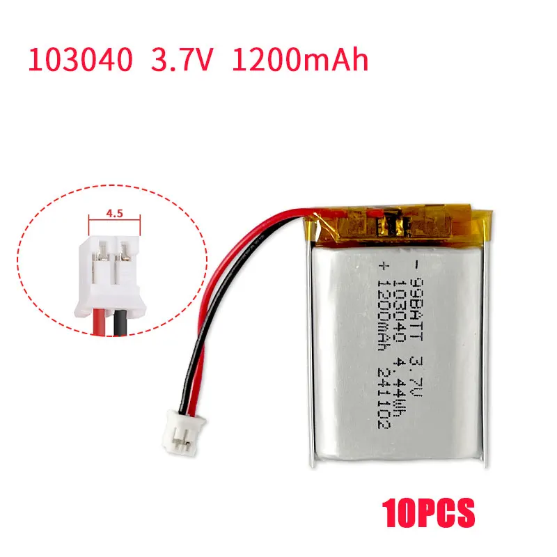 10pcs 3.7V 1200mAh 103040 Lithium Battery 113040 903040 LiPo Li-Polymer for Bluetooth Speaker Massager Purifier Sterilizer Light