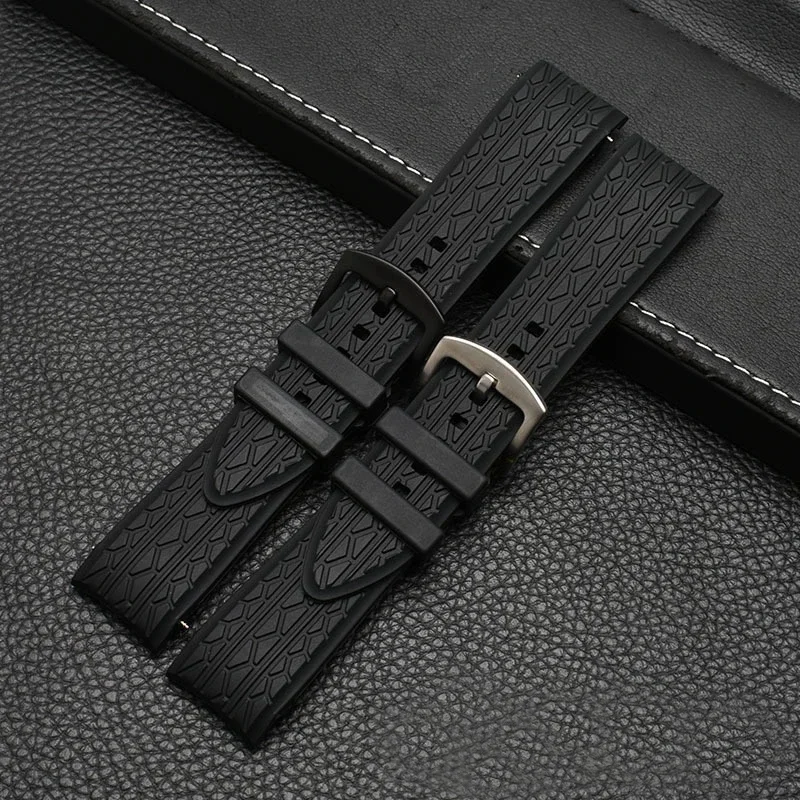 Silicone Watch Band for Porsche design p6612 watch strap watchband 24mm black Wristband Replacement Curved End Watch Bracelet