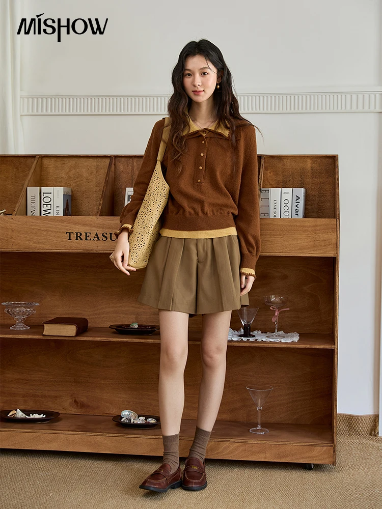 MISHOW Women's Autumn Double-Layer Knit Sweater, Loose Fit