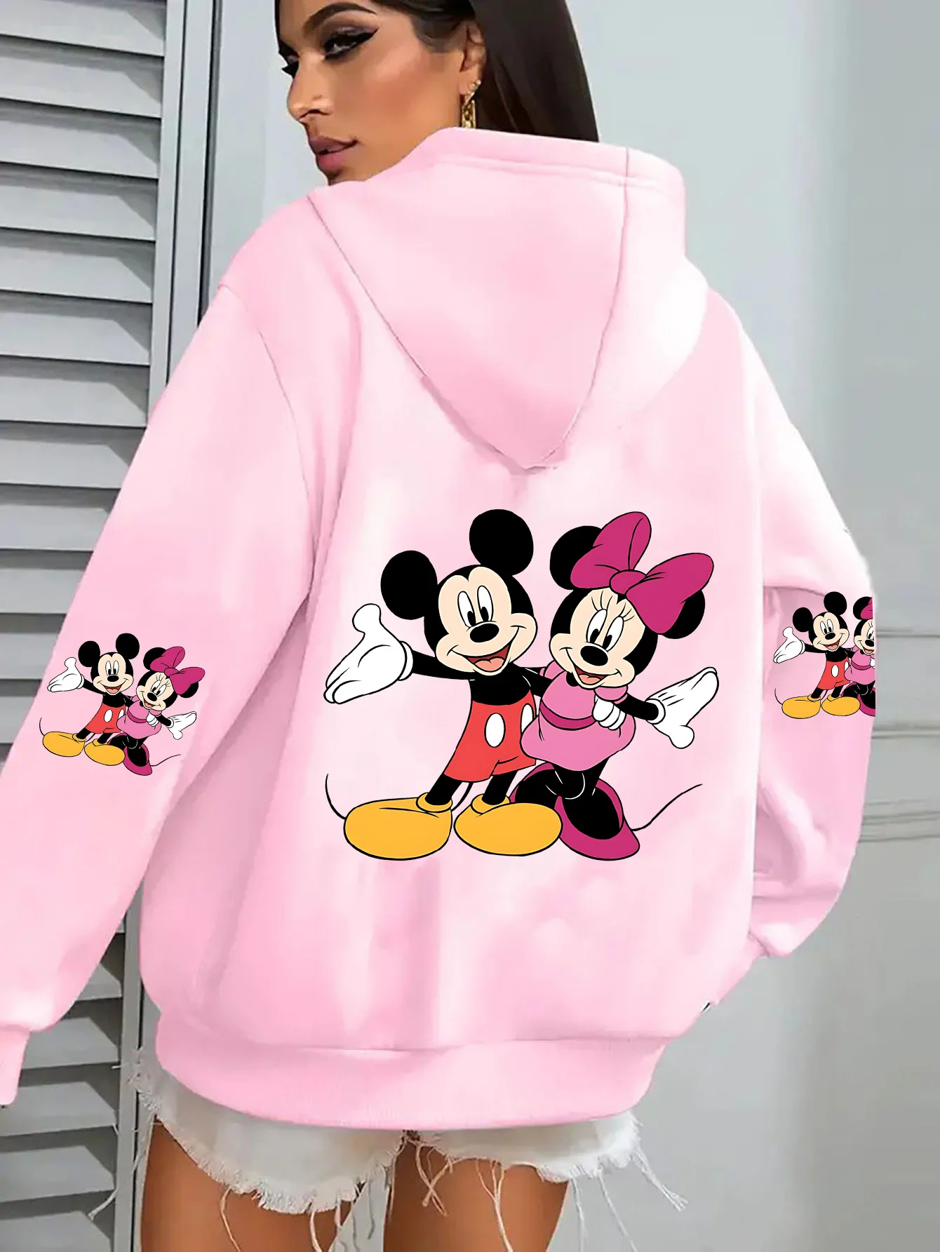 

Cartoon Mickey Mouse Minnie Print Hoodies Women Long Sleeve Pullover with Kangaroo Pocket Casual Classic Character Mickey Hoodie
