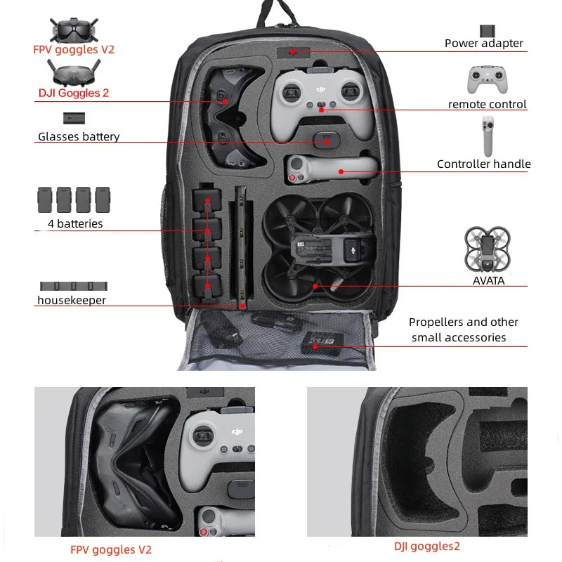 Portable Case Nylon Backpack Battery Glasses 2 Goggles Remote Control EVA Storage Bag for DJI AVATA 1 Drone Accessories