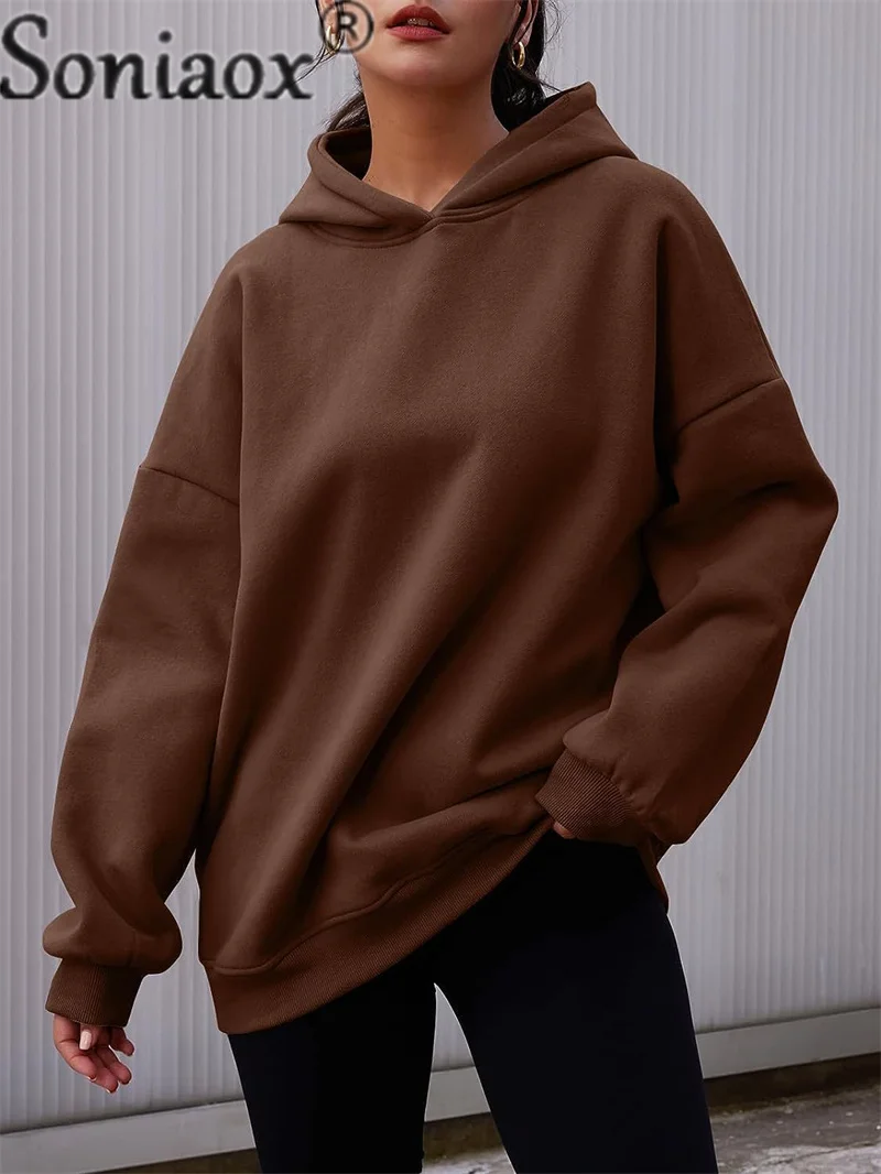 Autumn Winter Loose Thickened Warm Hoodie Women Loose Oversized Hooded Sweatshirt Female Comfortable Casual Long Sleeve Tops New
