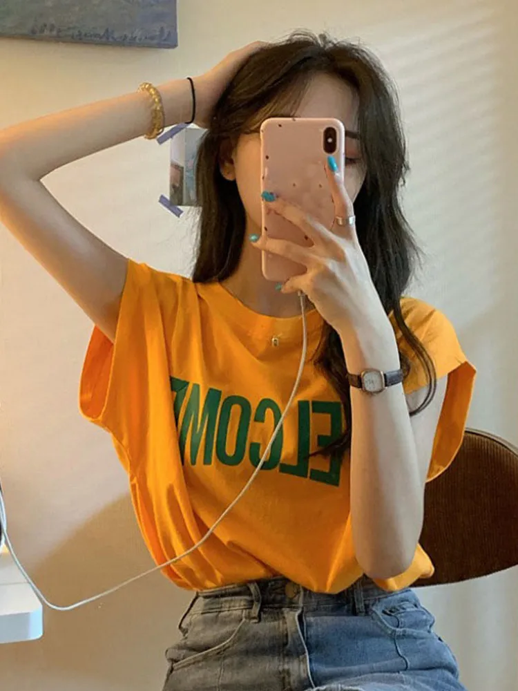 Loose Fit Street Style T-Shirt Sleeveless Fitness Sweet And Spicy Summer Jazz Top for Women round Neck Thin Material
