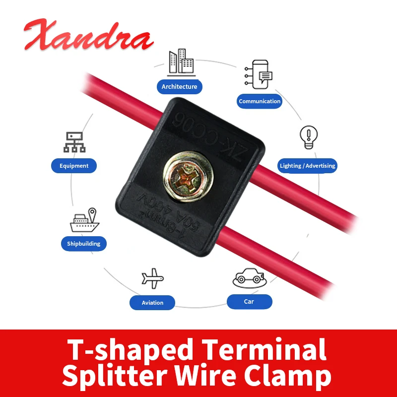 ZK-CC06 50A Insulated Puncture Wire Clip 400V Break-proof T-shaped Terminal Splitter Wire Clamp Connector Suit for 1-6mm Wire