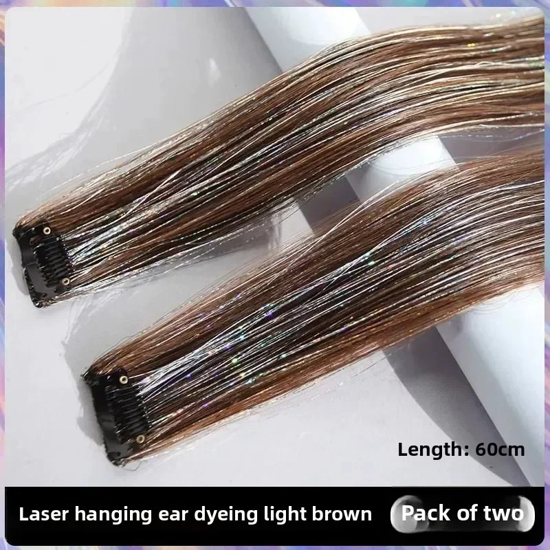 

Hanging Ear Dye Fake Hair Extension Laser Silk Long Straight One Piece Seamless Extension Cool Sweet Female Group Highlight Fake