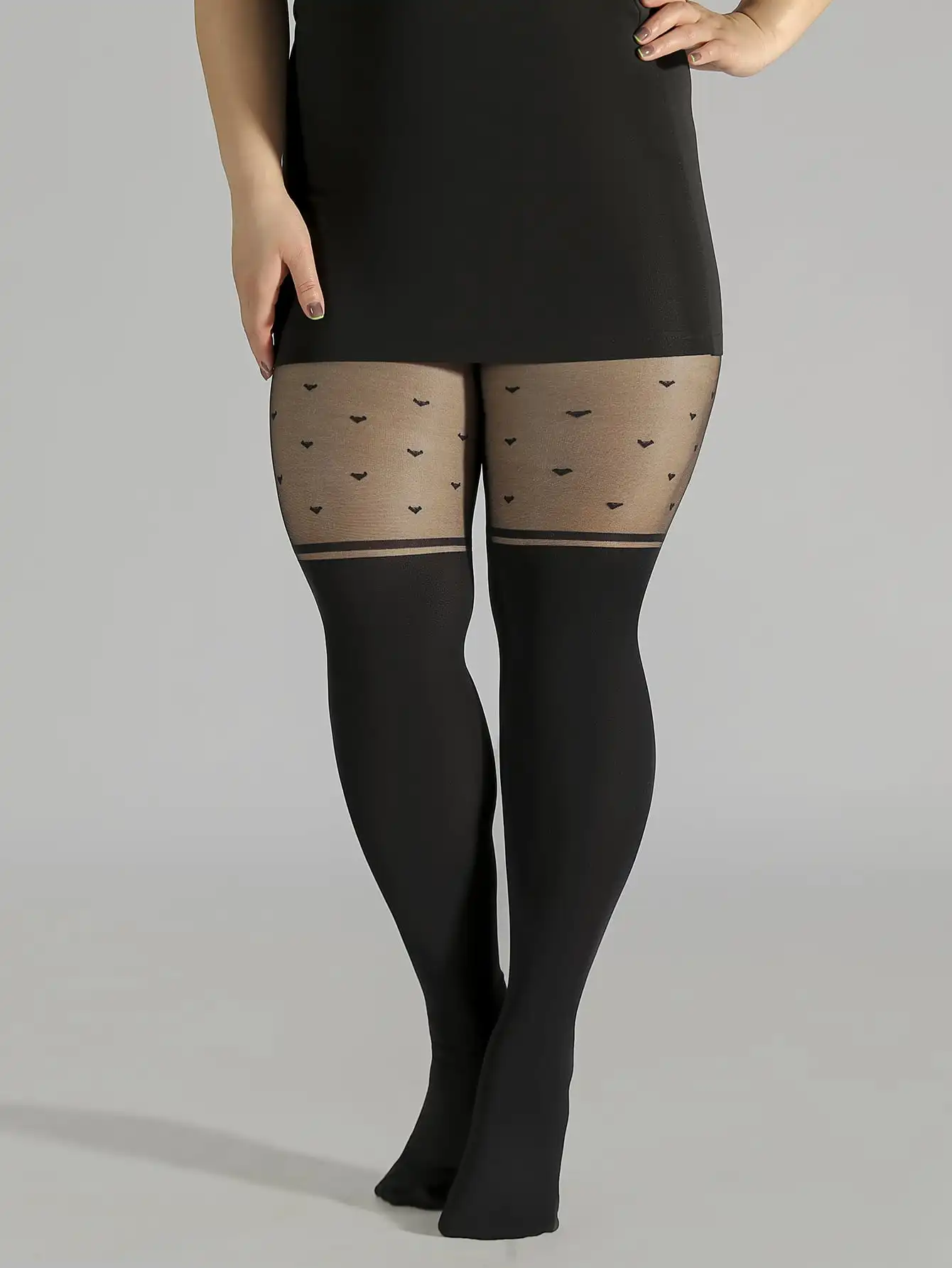 Plus Size Fashion Kawaii Stockings black dot Women's Plus Heart Jacquard Colorblock High Rise Stockings