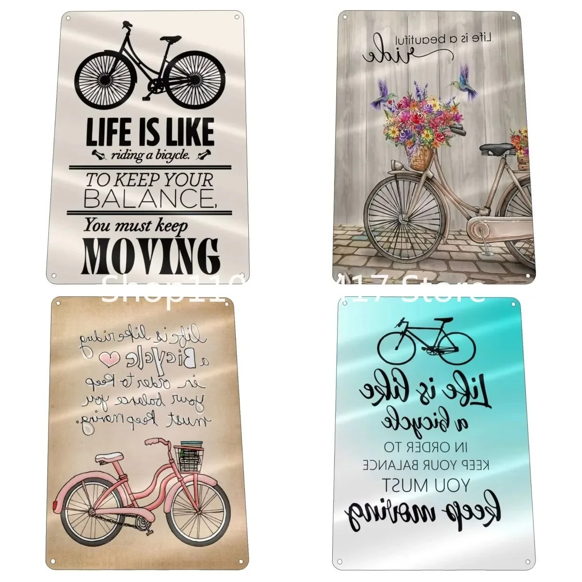 Metal Signs Vintage Painting Metal Wall Art Life Is Like Riding A Bicycle Easy to Mount Tin Signs Decor 16x12inch 40x30cm